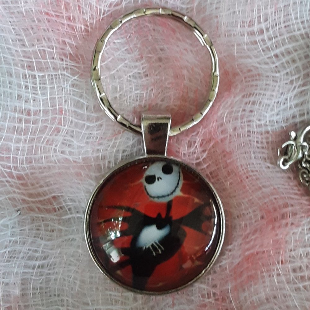 Jack Skellington Nightmare B4 Christmas Cabochon Key Ring With Necklace Chain